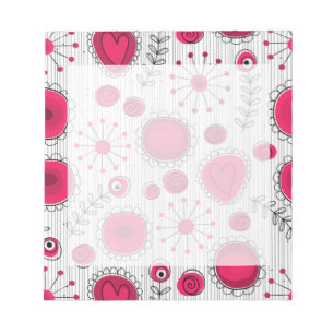 Whimsical red and white hearts and flowers floral notepad