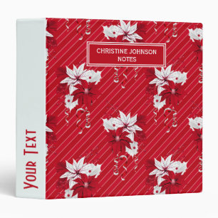 Whimsical Red and White Poinsettia Pattern 3 Ring Binder