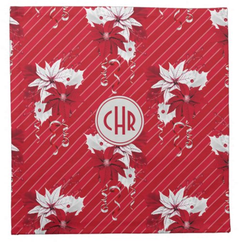 Whimsical Red and White Poinsettia Pattern Cloth Napkin