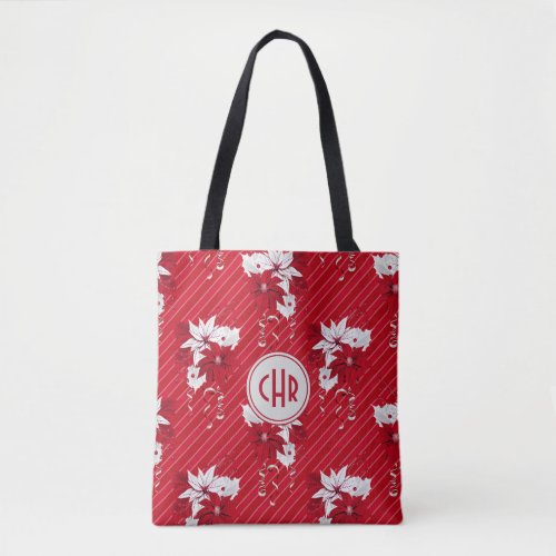 Whimsical Red and White Poinsettia Pattern Tote Bag