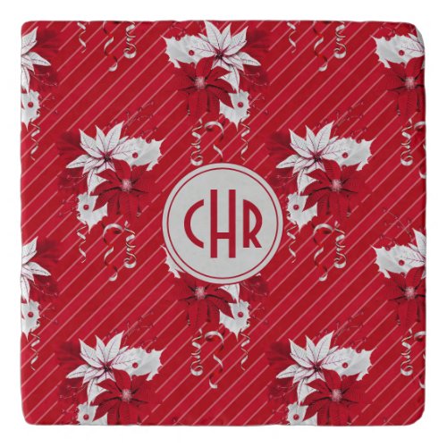 Whimsical Red and White Poinsettia Pattern Trivet