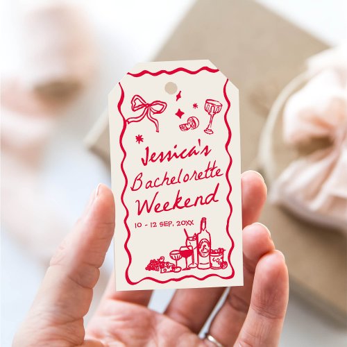 Whimsical Red Bachelorette Party Weekend Gift Tags