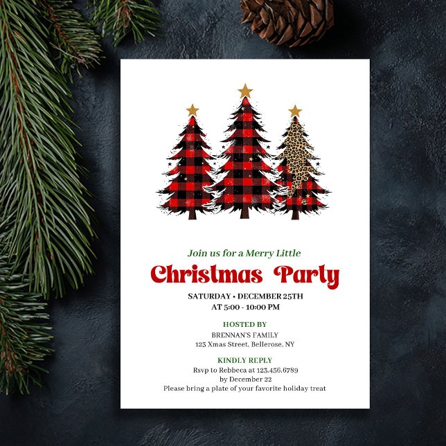 Whimsical Red Black Plaid Christmas Celebration Invitation (Whimsical Red Black Plaid Christmas Celebration)