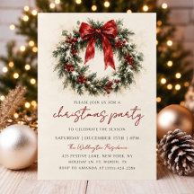 Whimsical Red Bow Christmas Holiday Party Wreath