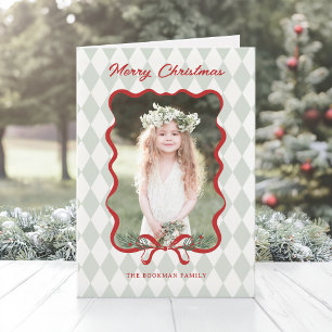 Whimsical Red Bow Merry Christmas Photo Holiday Card