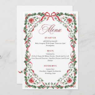 Whimsical Red Bow Printable Christmas Menu Card