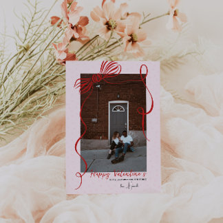 Whimsical Red Bow Valentine’s Photo Card