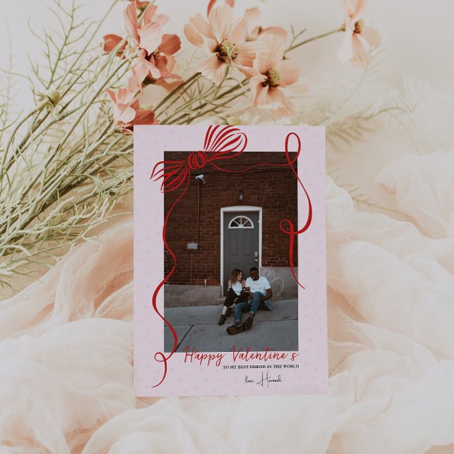 Whimsical Red Bow Valentine’s Photo Card (Creator Uploaded)