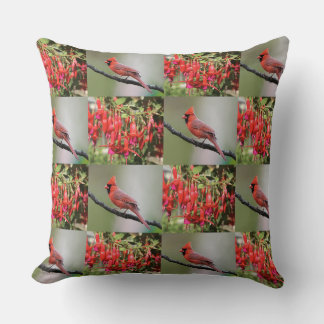 Whimsical Red Cardinal and Fuchsia Pattern Throw Pillow