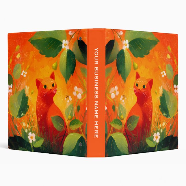 Whimsical Red Cat Wildflower Garden 3 Ring Binder (Background)