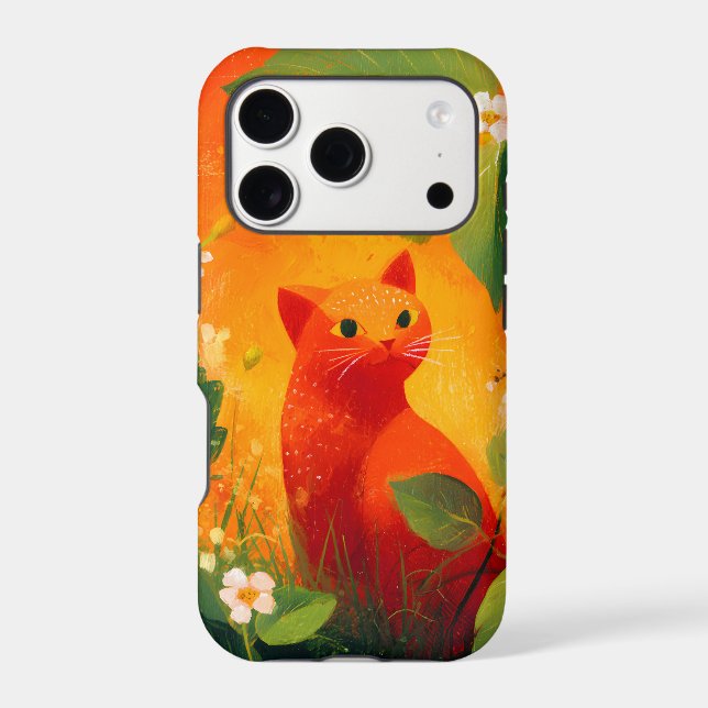 Whimsical Red Cat Wildflower Garden Case-Mate iPhone Case (Back)