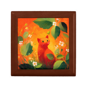 Whimsical Red Cat Wildflower Garden Gift Box
