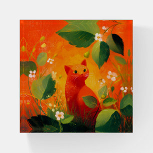 Whimsical Red Cat Wildflower Garden Paperweight