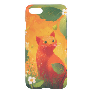 Whimsical Red Cat Wildflower Garden iPhone SE/8/7 Case