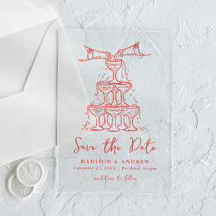 Whimsical Red Champagne Tower Save the Date