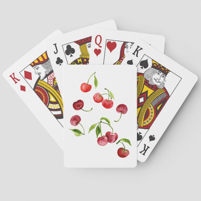 Whimsical red cherry watercolor poker cards (Back)