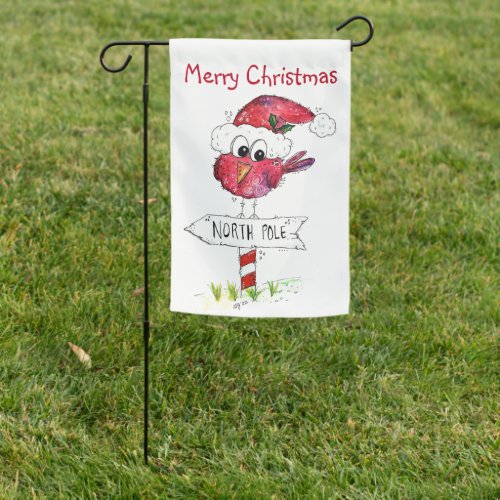 Whimsical Red Christmas Bird Garden Flag
