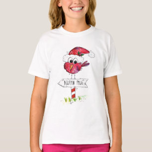 Whimsical Red Christmas Bird T-Shirt