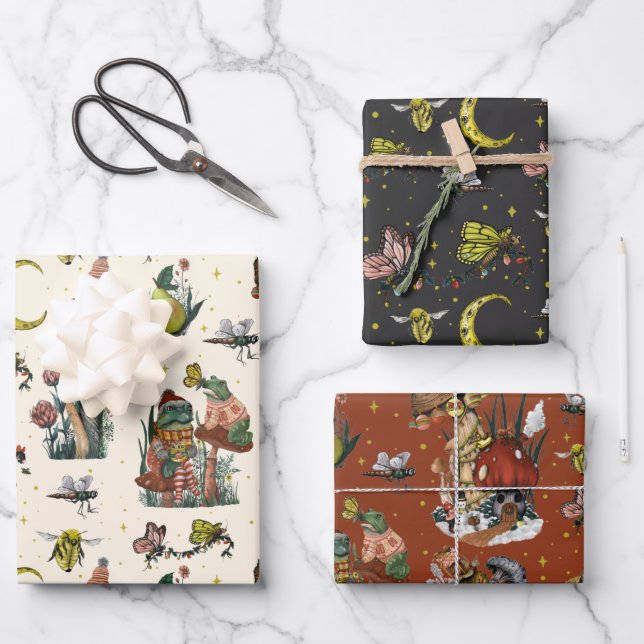 Whimsical Red Christmas Mushroom Pattern  Wrapping Wrapping Paper Sheets (Front)