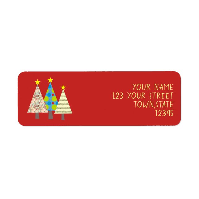 Whimsical Red Christmas Tree Address Label (Front)