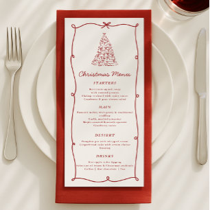 Whimsical Red Christmas Tree Dinner Menu
