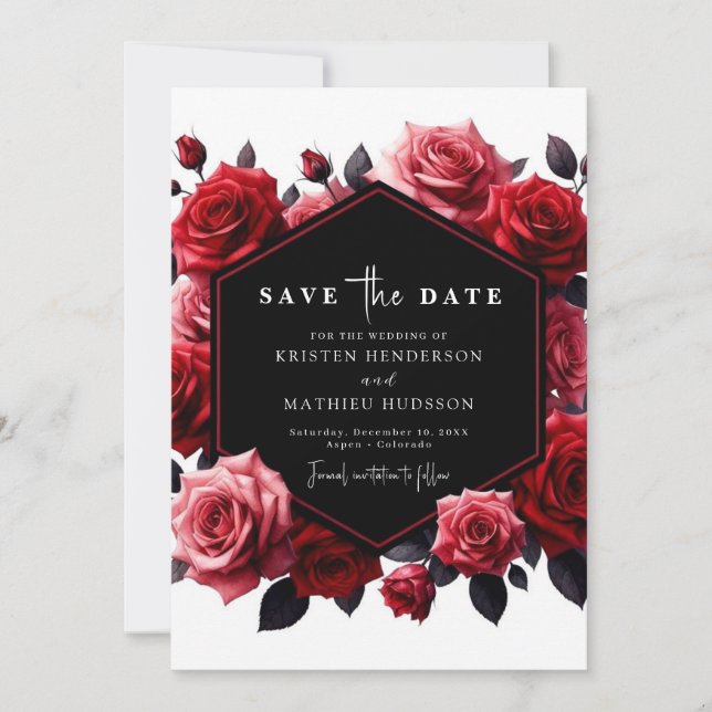 Whimsical Red Crimson Red Wedding Save The Date (Front)