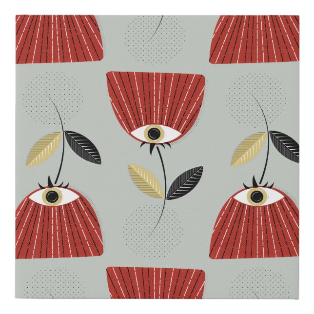 Whimsical Red Floral Arrangement Faux Canvas Print (Front)