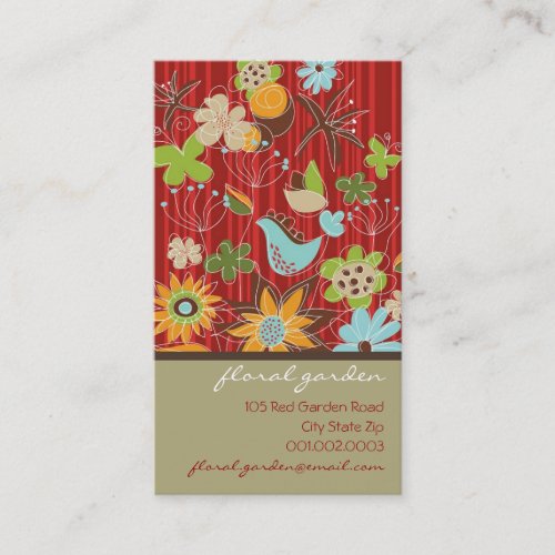 Whimsical Red Floral Garden Blooms Modern Chic Business Card