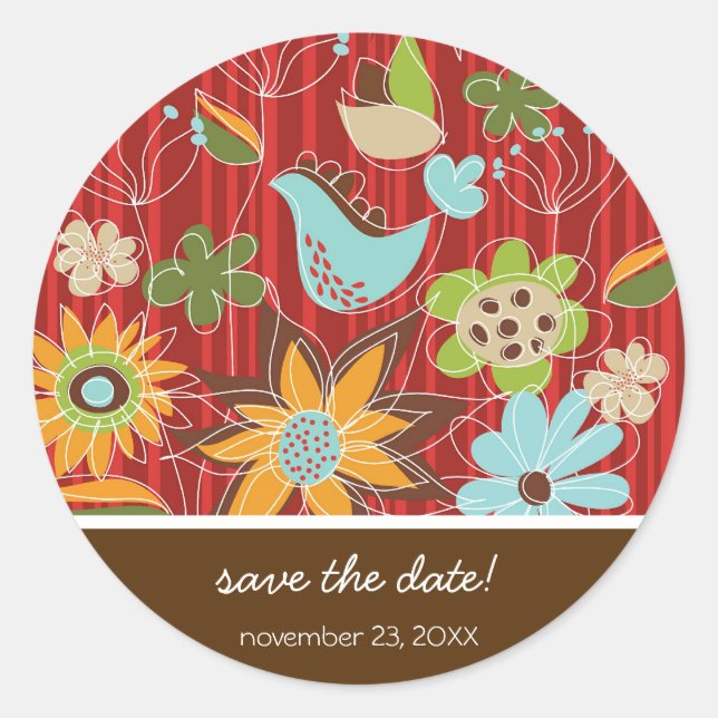 Whimsical Red Floral Garden Summer Wedding Sticker (Front)