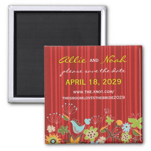 Whimsical Red Floral Garden Wedding Save The Date Magnet