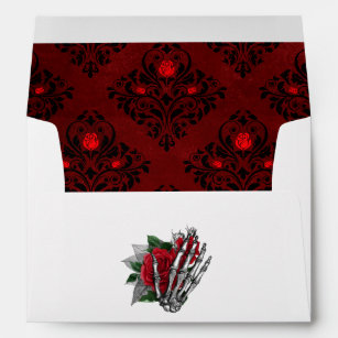 Whimsical Red Floral Gothic Wedding Envelope