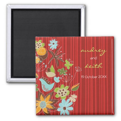 Whimsical Red Floral Summer Garden Save The Date Magnet