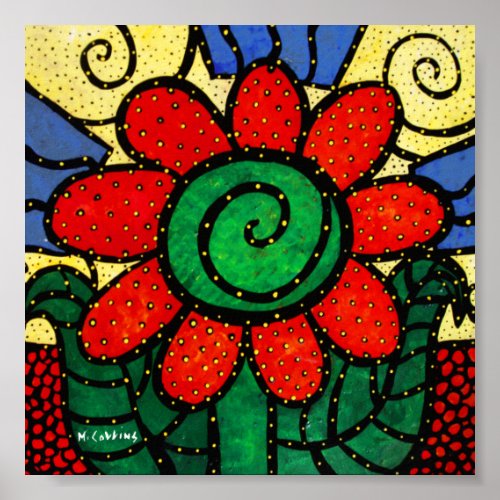Whimsical Red Flower Poster