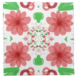 Whimsical Red Flowers Green Leaves On White Art Cloth Napkin