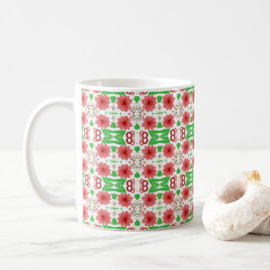 Whimsical Red Flowers Green Leaves On White Art Coffee Mug