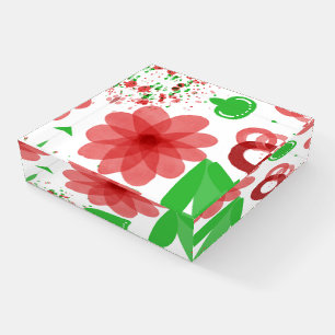 Whimsical Red Flowers Green Leaves On White Art Paperweight