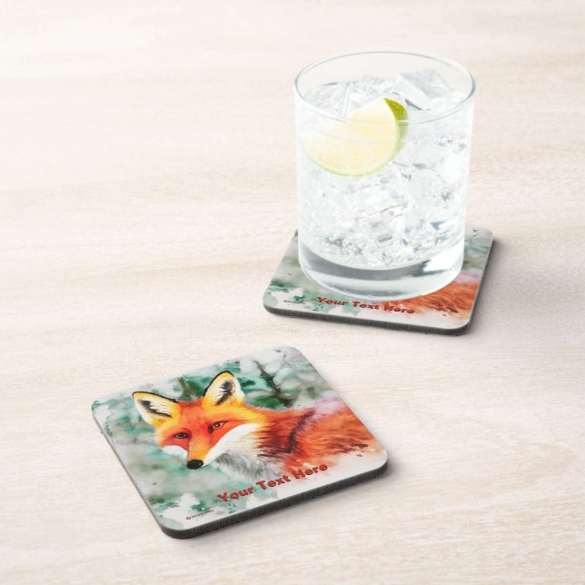 Whimsical Red Fox Beverage Coaster (Right Side)