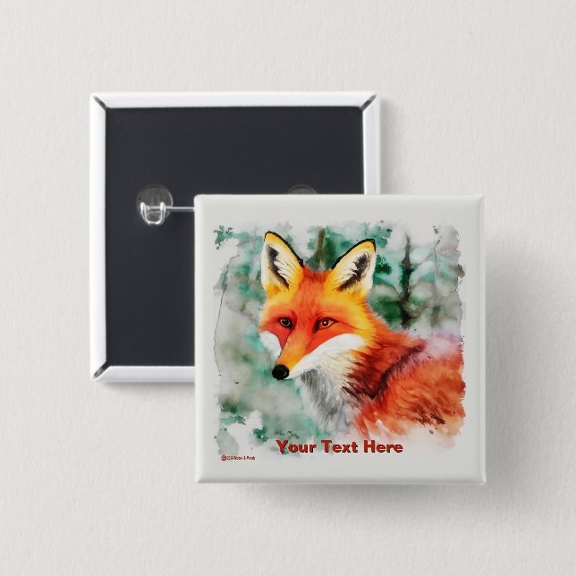 Whimsical Red Fox Button (Front & Back)