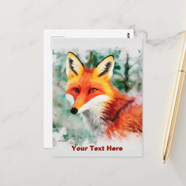 Whimsical Red Fox Postcard (Front/Back In Situ)