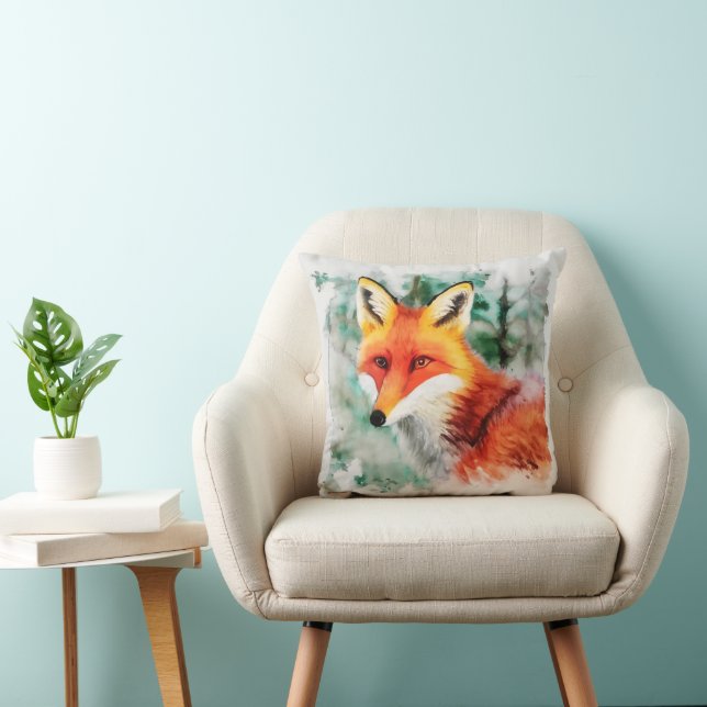 Whimsical Red Fox Throw Pillow (Chair)
