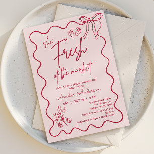 Whimsical Red Fresh Off The Market Bridal Shower Invitation