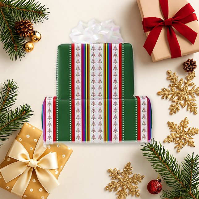 Whimsical Red Green Tree Stripe Holiday Wrapping Paper (Creator Uploaded)