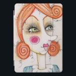 Whimsical Red Hair Girl Artsy Blue Stripes Cute iPad Pro Cover<br><div class="desc">This whimsical ipad cover is designed using my original quirky girl artwork, "Frenchie". She has red hair accented with random spiral fly aways, one green eye and one blue eye, bright pink lips and cheeks, a crazy long nose, and a blue and white striped top with a sweet scalloped collar....</div>
