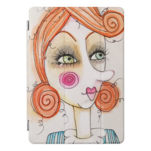 Whimsical Red Hair Girl Artsy Blue Stripes Cute iPad Pro Cover