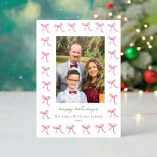 Whimsical Red Hand Drawn Bows Photo Holiday Letterpress Photo Cards