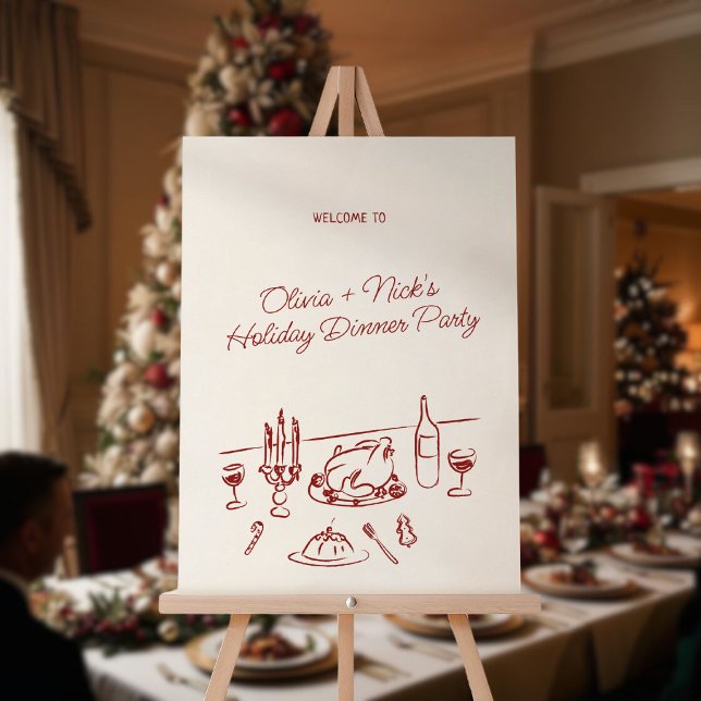 Whimsical Red Hand Drawn Christmas Dinner Party  Foam Board (Creator Uploaded)