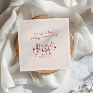 Whimsical Red Hand Drawn Christmas Dinner Party Napkins