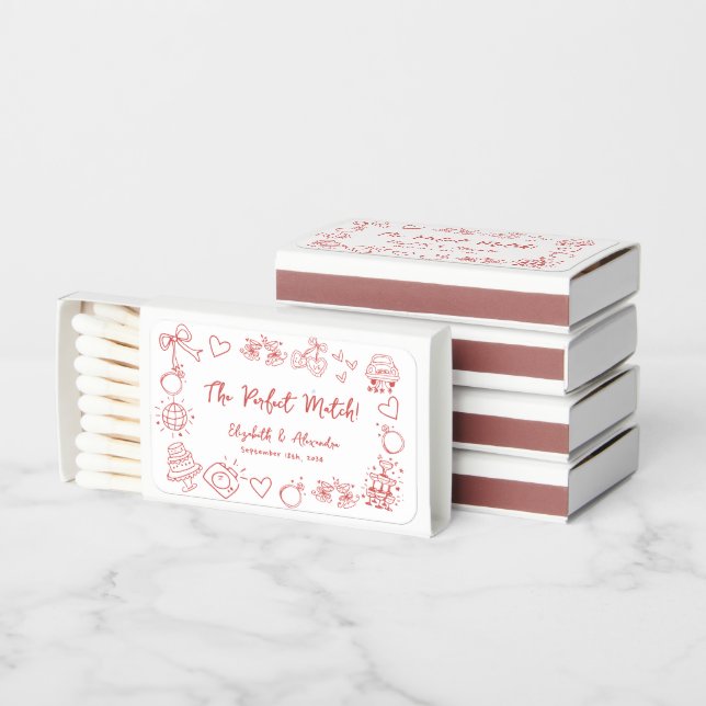 Whimsical Red Hand Drawn Perfect Match Wedding (Stacked)