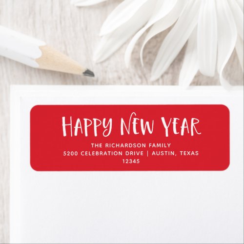 Whimsical Red  Happy New Year Label