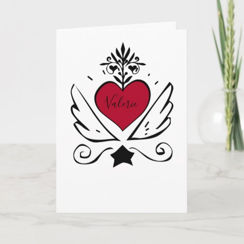 Whimsical Red Heart With Wings Valentine Holiday Card